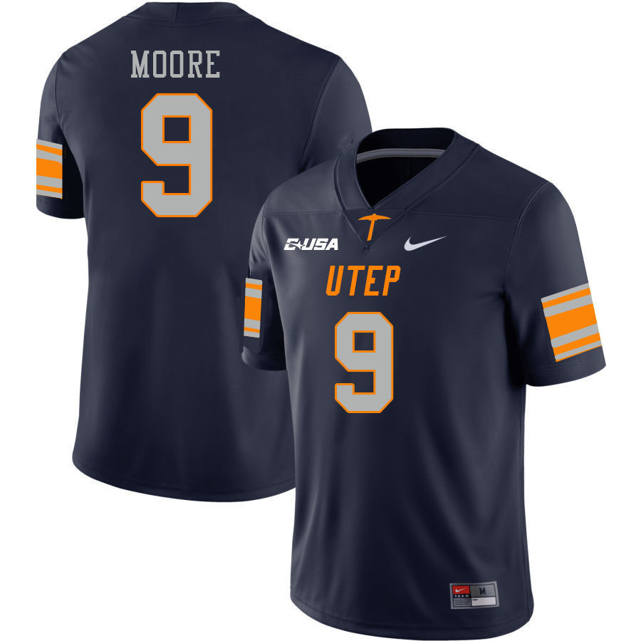 Men-Youth #9 Trez Moore UTEP Miners 2023 College Football Jerseys Stitched Sale-Navy